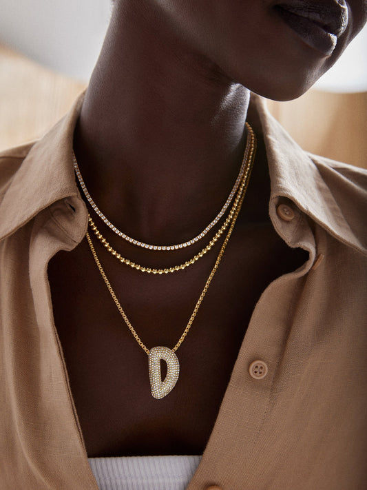 Bubble Initial Necklace - Clear/Gold