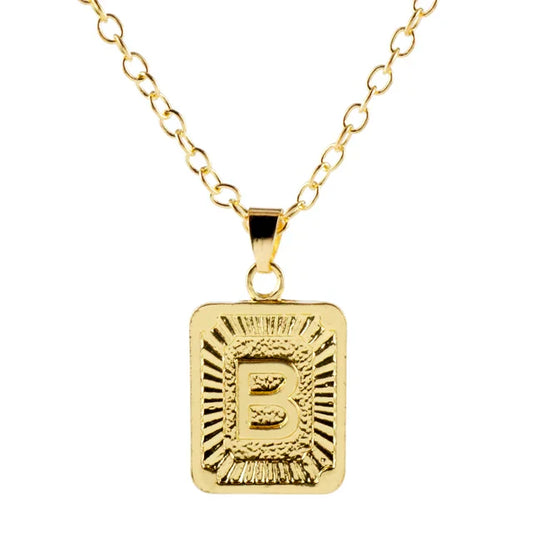 Retro Alphabet Square Pendant Necklace