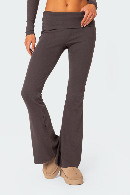 Coffee Break Ribbed Flared Leggings