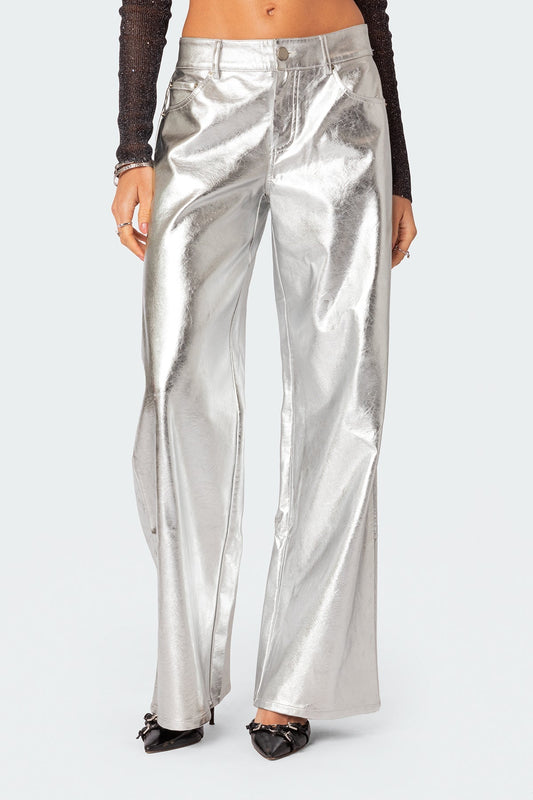 Kim Metallic Faux Leather Pants