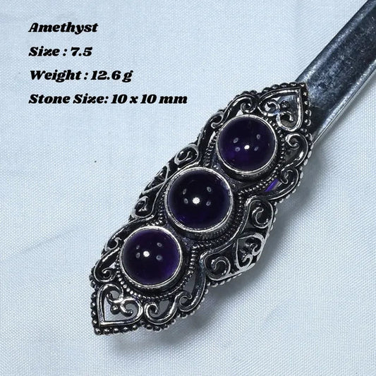 Genuine Moonstone Labradorite Amethyst Ring