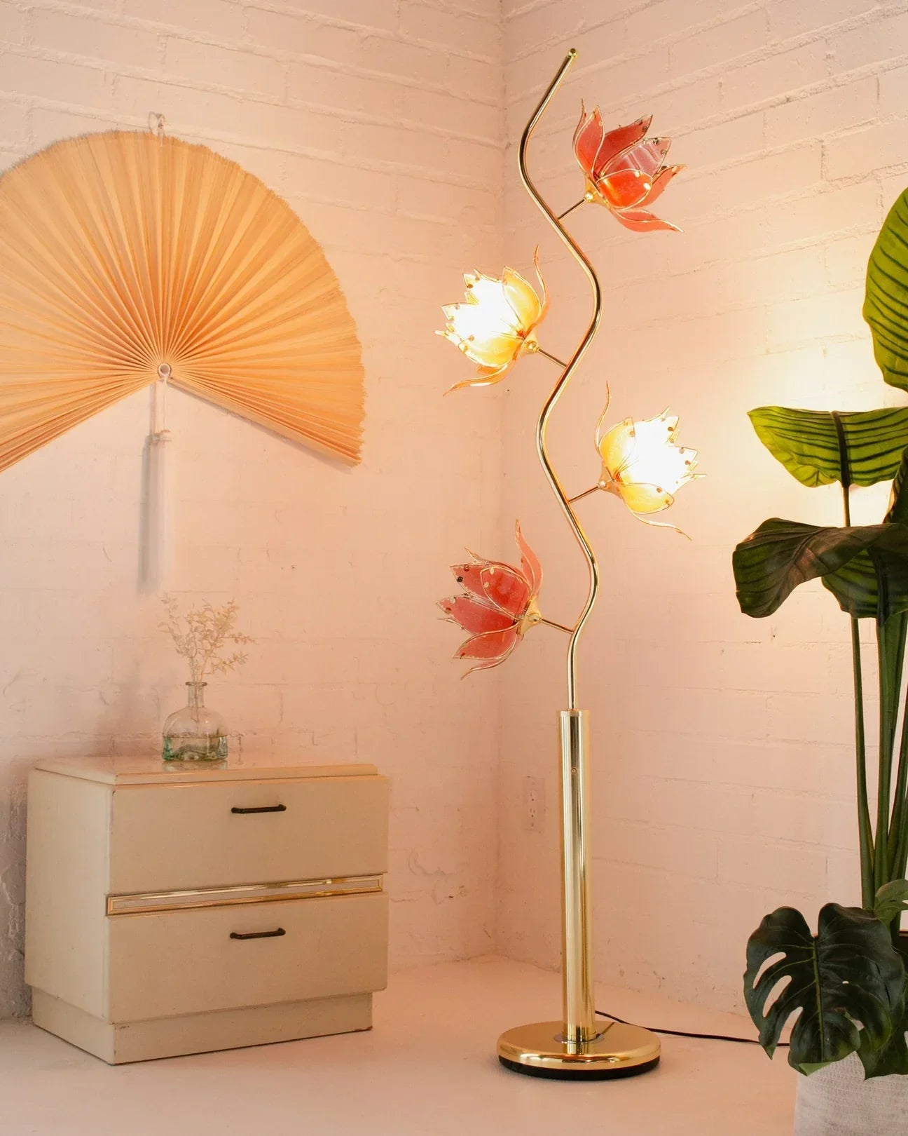 Pink Lotus Brass Floor Lamp