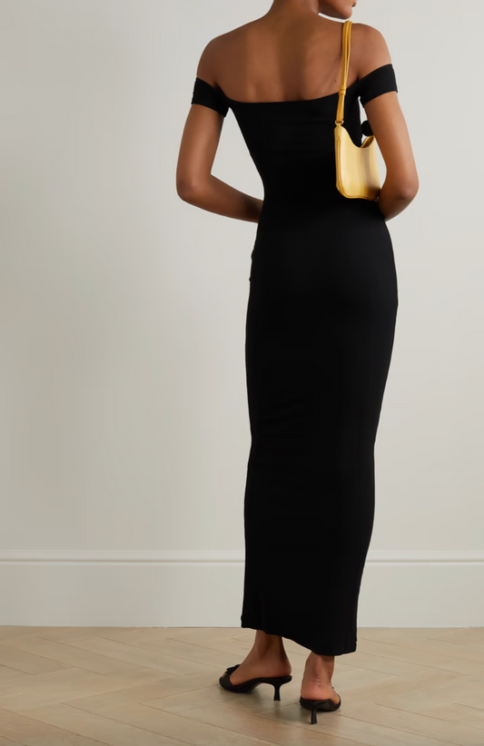Soft Lounge off-the-shoulder ribbed stretch-modal maxi dress - Onyx