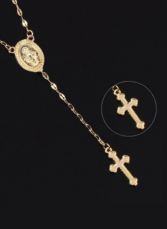 New Style Cross & Virgin Mary Tassel Detail Long Necklace