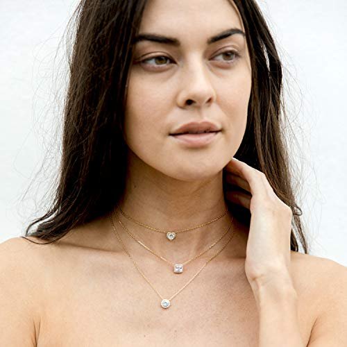 Princess Cut Halo Necklace