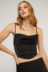 Perfect Stranger Cowl Neck Corset Top Black