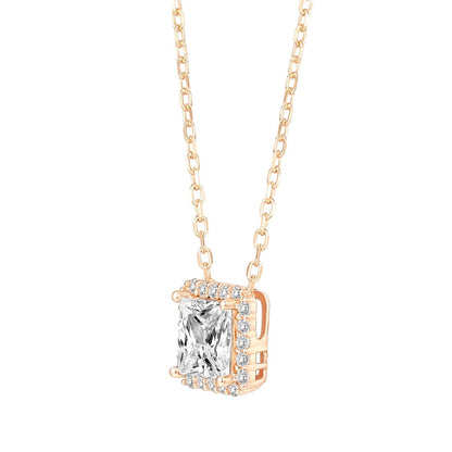 Princess Cut Halo Necklace