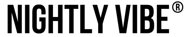 Black 'NIGHTLY VIBE' logo with a registered trademark symbol on a white background