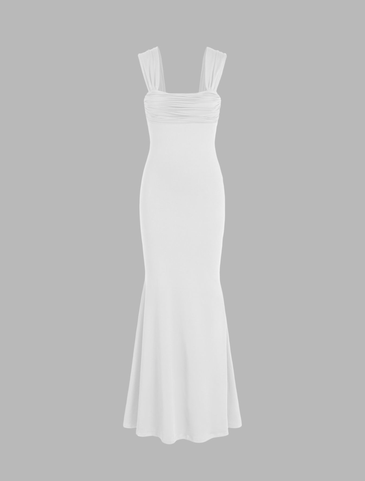 SOLID RUCHED U-NECKLINE RUFFLE MAXI DRESS
