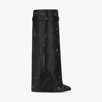 Stunning Black Satin Strass High Boots