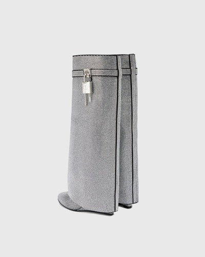 Bionda Buckle Rhinestone Velvet Knee High Boots In Silver